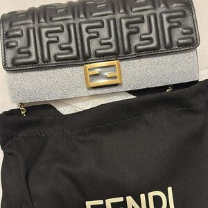 Fendi Black and Silver Clutch with Gold Accent